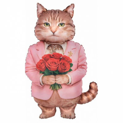 Кот с букетом