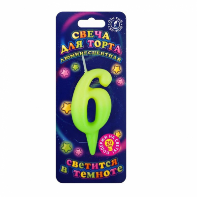 Свеча в торт Цифра 6 неоновая