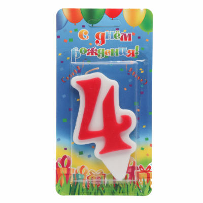 Свеча в торт Цифра 4 красная
